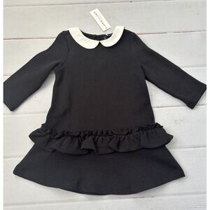 Janie And Jack Girls Black Tiered Dress Ruffles Peter Pan Collar Size 3t Quilted